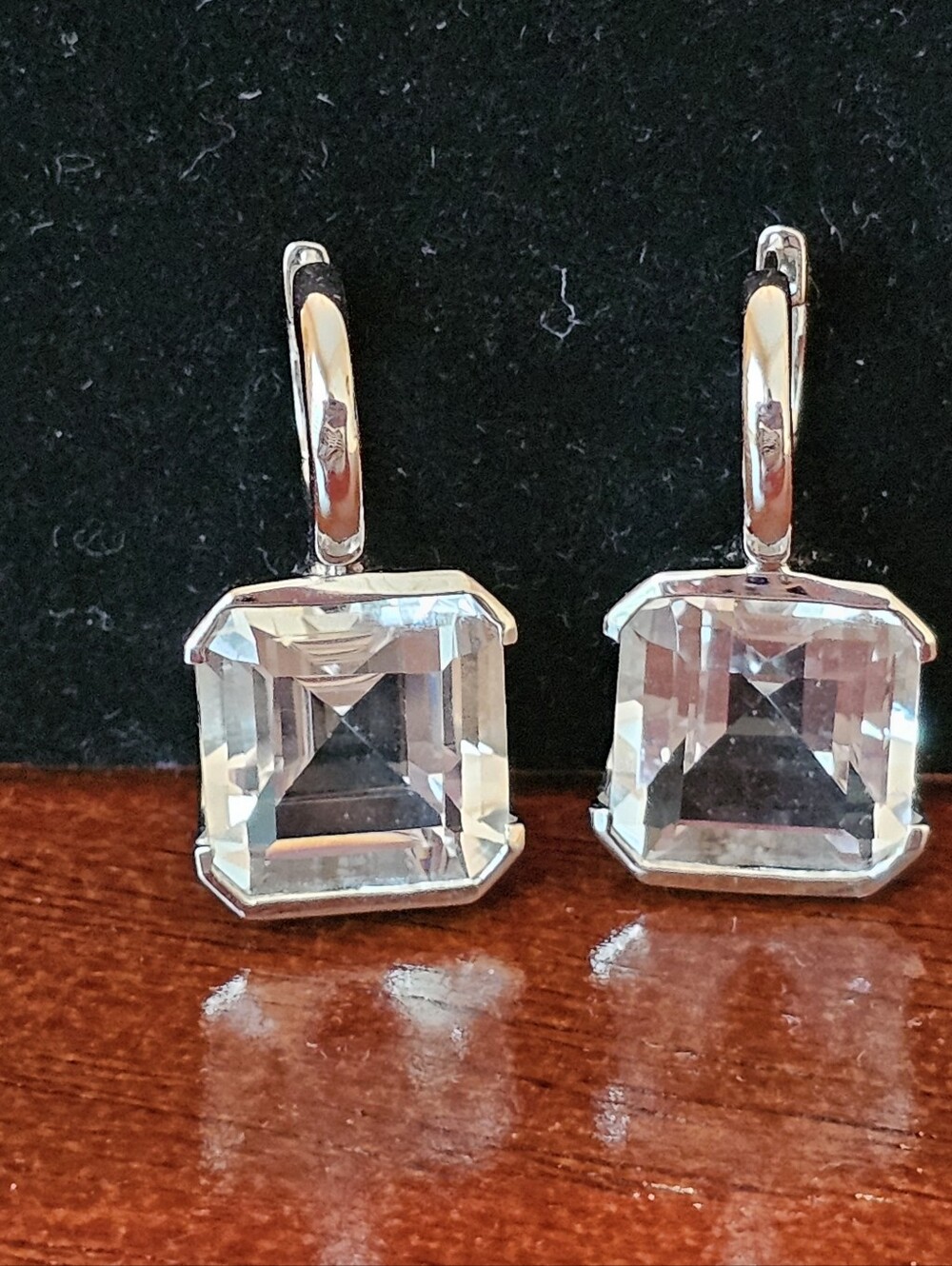 ELLE Sterling Silver Asscher-Cut Crystal Drop Earrings 1 1/8”
